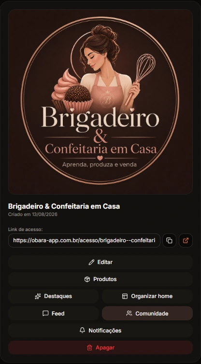 Card de configuração do app Brigadeiro & Confeitaria em Casa