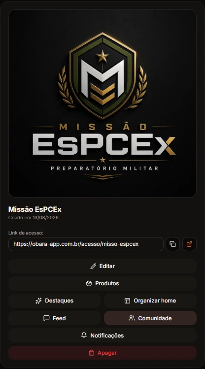 Card de configuração do app Missão EsPCEx